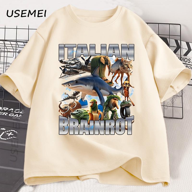 Italian Brainot T Shirt Funny Meme Graphic Tees Men Women Vintage T-shirt Trendy Cotton Summer Short Sleeve Y2k Streetwears