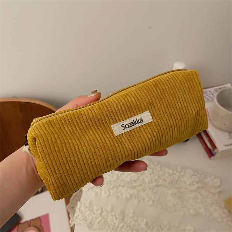 Little White Rabbit Corduroy Pencil Case – Vintage Solid Color Stationery Bag for Students