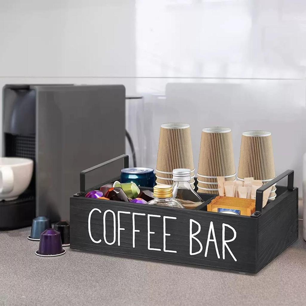 Wooden Coffee Bar Organizer Compact Pod Storage Box Multifunctional for Countertop,