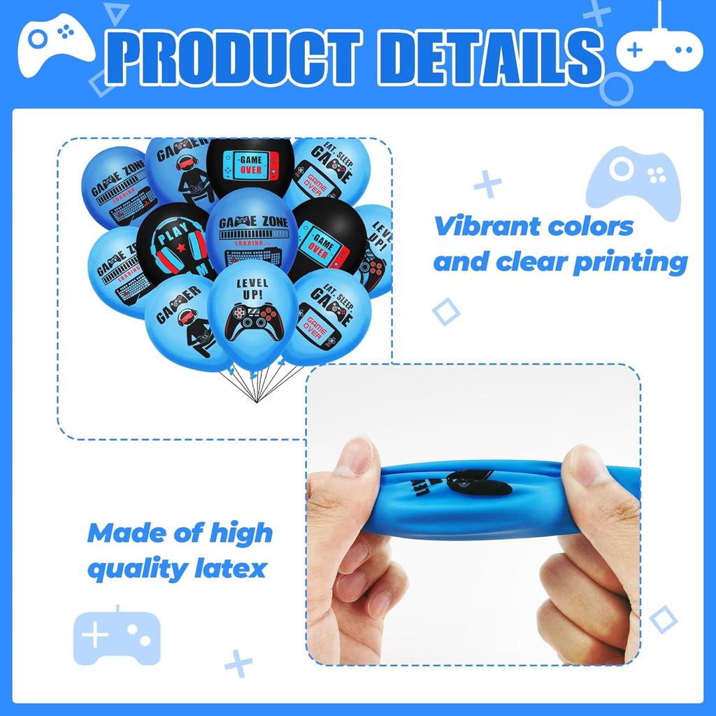 Video Game Balloons - Gamer Birthday Party Kit with Controller & Garland Arch for Kids, Boys & Girls - Latex Balloons - Game Themed Party Supplies