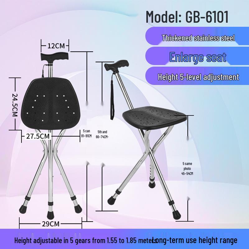 Elderly Non-Slip Folding Cane Stool with Light - Portable Lightweight Hiking Aid