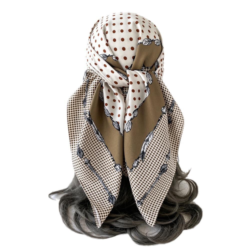 Pearl Polka Dot Design Silk Scarf Thin Breathable Imitation Silk Square Scarf Sunscreen Travel Shawl Hair Tie Scarf