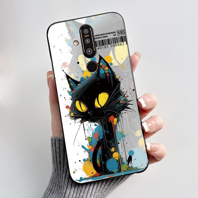 Casing For Nokia 8.1 Plus / Nokia 7.1 Phone Case Aesthetic Fashion Cute Cat Black Matte Soft TPU Silicone Shockproof Back Cover