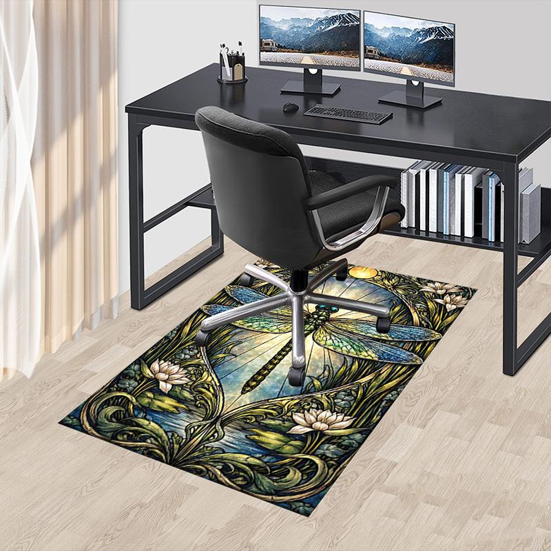 1PC Dragonfly Stained Glass Anti-slip carpet, suitable for Office, bedroomand playrooms. It can also be used as a sofa footrest cover-W42
