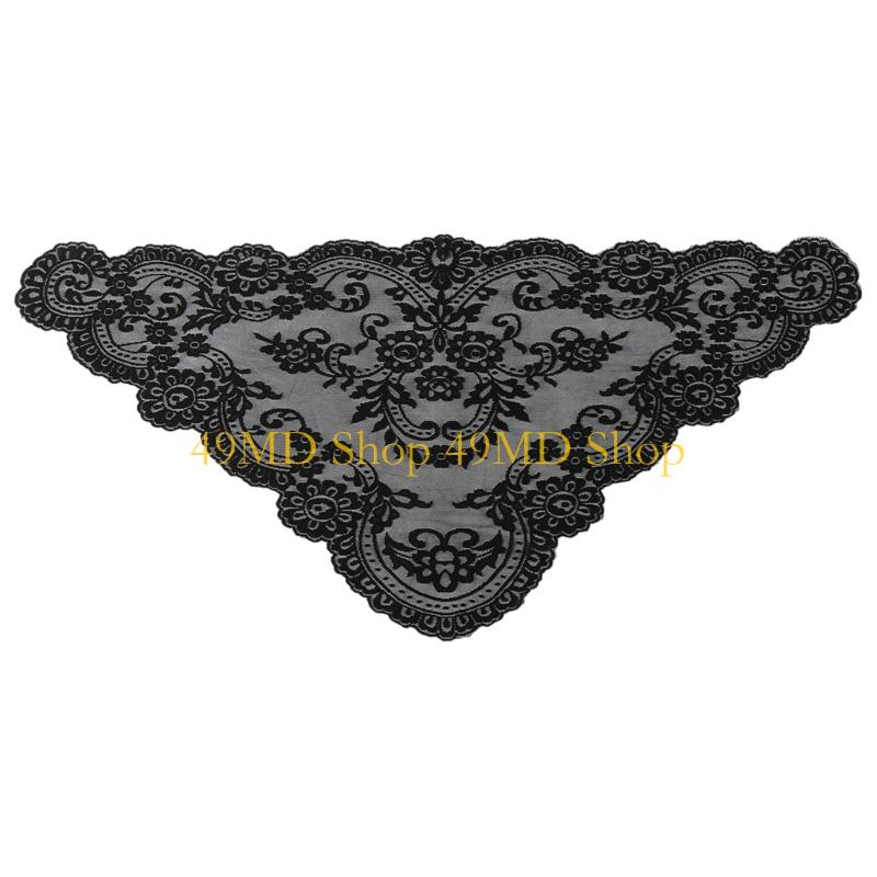 

49MD Elegant Embroidered Scarf Triangular Headcover Multipurpose Neckerchief Polyester Fabric For Wedding Party чорний