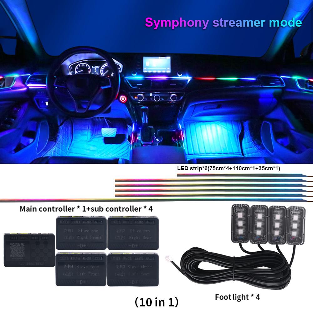 Newest Hidden LED Symphony Dual Zone Car Ambient Light Smoke Matt Black Acrylic Light Strip Interior Decoration Lighting Kit 12V