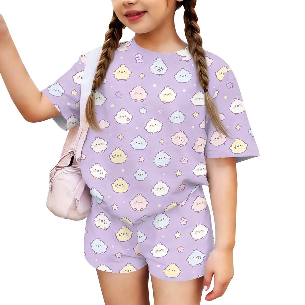 Kids Casual Short Sleeve Top and Shorts Set Lightweight Comfortable Soft Fabric Animal Print Summer Outfit for Boys and Girls
