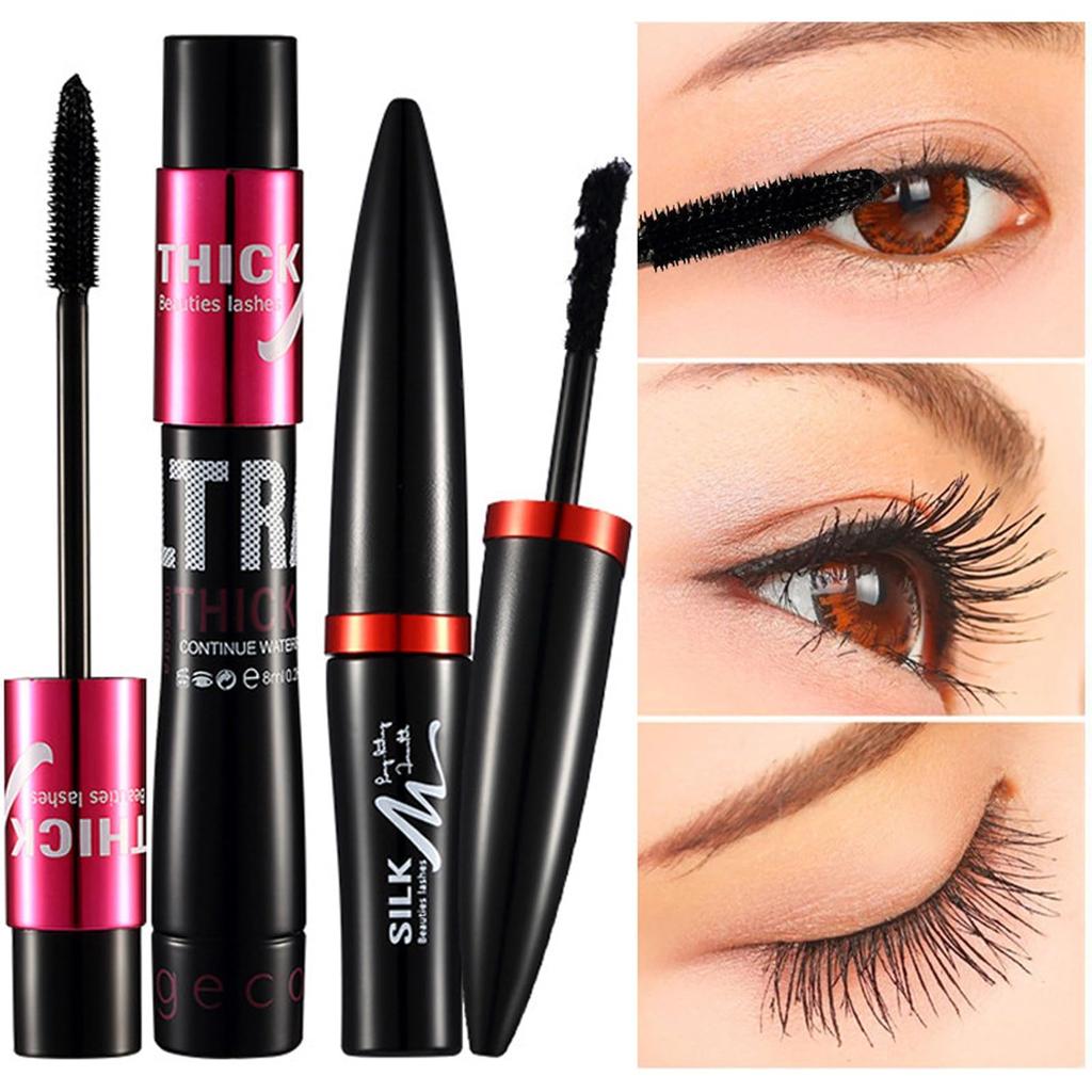 Gevlonecirly Waterproof Mascara Eyelash Extension Thick Natural with Eyelash Curler Set, Long-Lasting, Lash, Finish, 10ml, (Black)