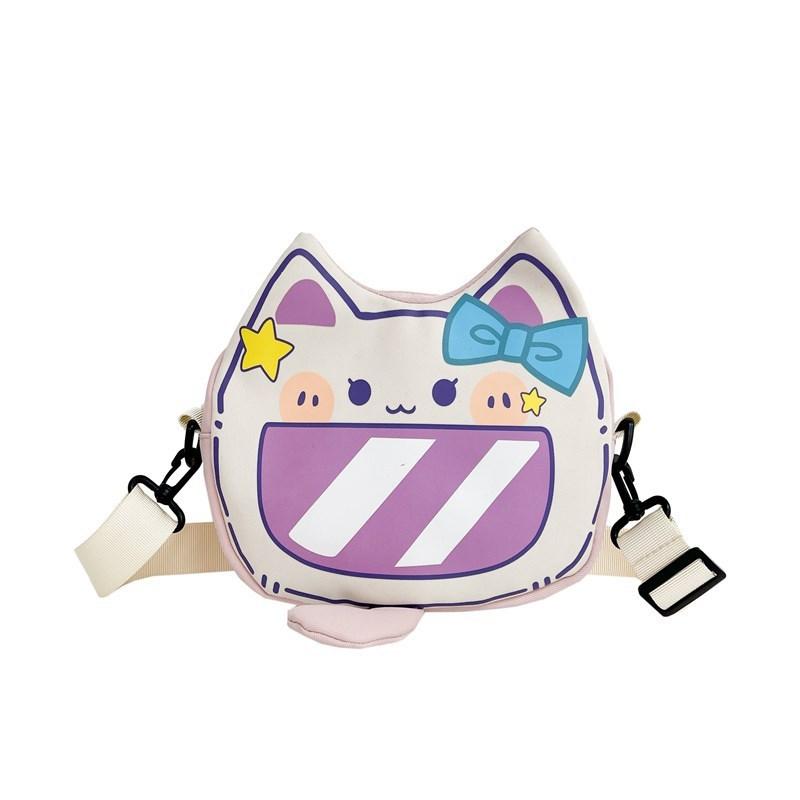 Cute Cat Face Single Shoulder Bag Pu Material Crossbody Purse For Daily Use
