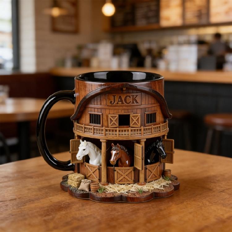 Artistic Equestrian Theme Drinking Cup Ceramic Coffee Mug With Flat 2D Print Horse Stable Pattern For Daily Use