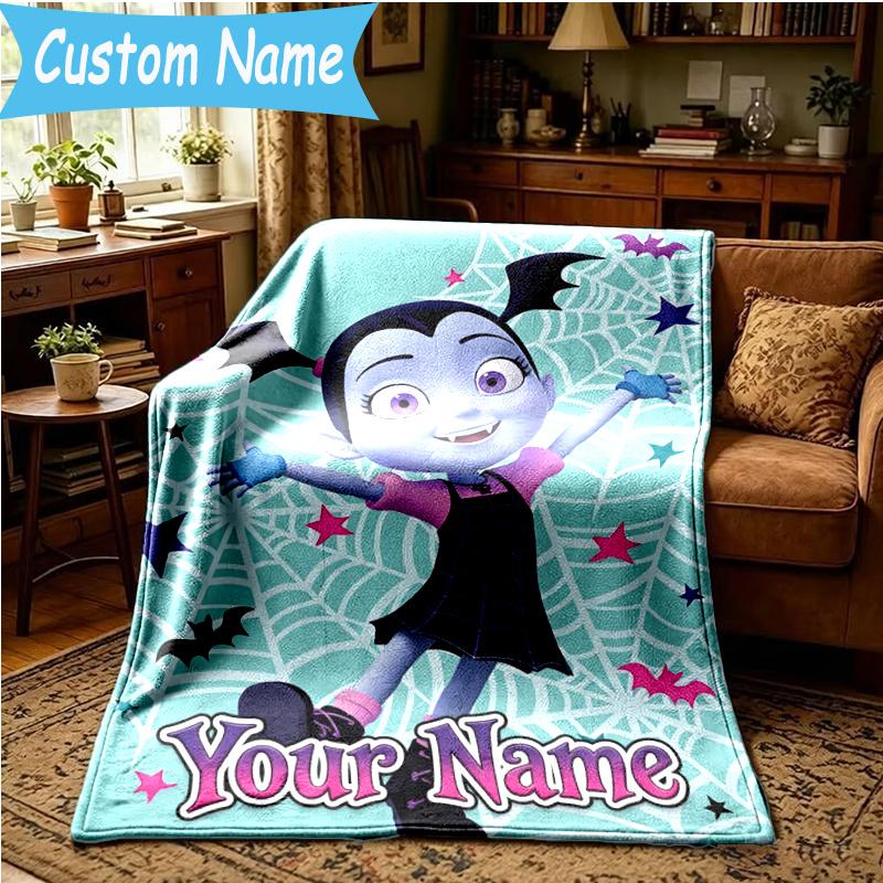Custom Name Vampirina Blanket Flannel Blanket for Camping, Hiking, Garden Parties, Picnic Essentials,gift for family and friend