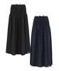 Plasma Sphere Smoke Shirred Check Ribbon Low-Rise Maxi Skirt_Navy