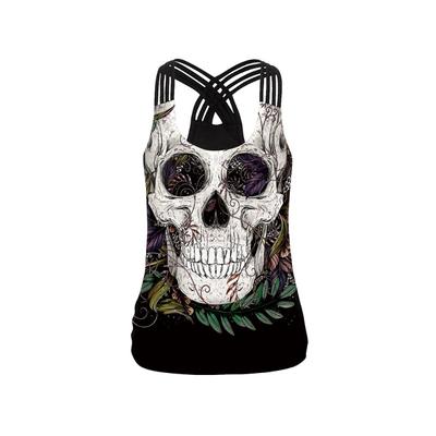 Totenkopf Digitaldruck Body Sling Weste Damen Halloween Hohlgürtel Weste Lässig Atmungsaktives Unterhemd