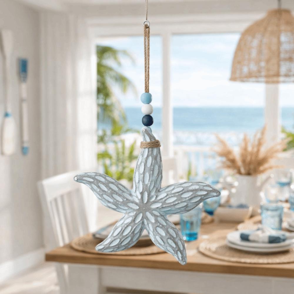 Mediterranean Style Nautical Decor Hanging Ocean Animal Pendants Wooden Starfish Pendants Bedroom