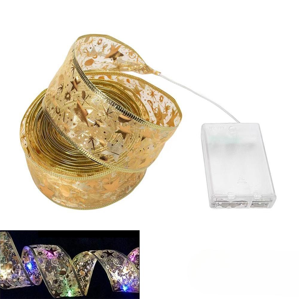 

3.8CM Wide Christmas Ribbon Fairy Light Christmas Decoration DIY Bows String Light Tree Ornaments For Home Xmas Decor New Year 1M-10LEDs