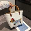 New Woven Niche Design Vegetable Basket Bag Retro Striped Dachshund Multi-color Commuting Large-capacity Handbag Bag