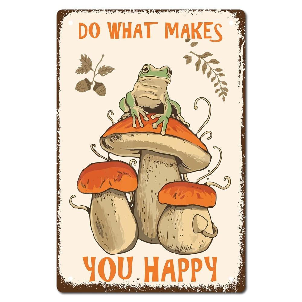 CREATCABIN Mushroom Frog Tin Sign - Vintage Metal Wall Art, Home Kitchen Decor Gift