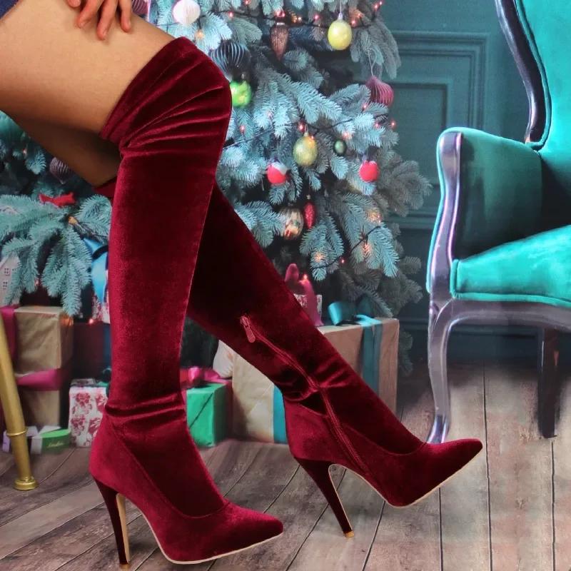 Rome Women's Boots Over The Knee Sexy Chelsea Boots12CM Stiletto New Women's Sexy Side Zipper Pole Dance Shoes Women Shoes 34-43