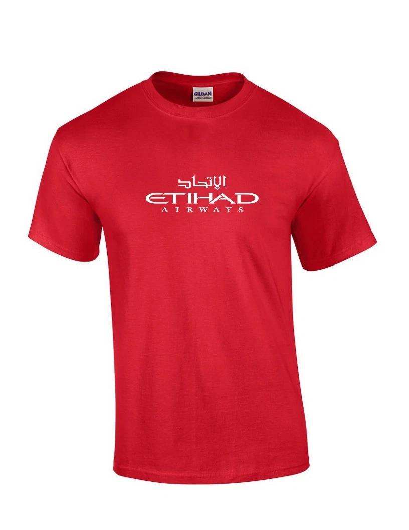 

Etihad Airways White Logo United Arab Emirates Airline Red Cotton T-Shirt S