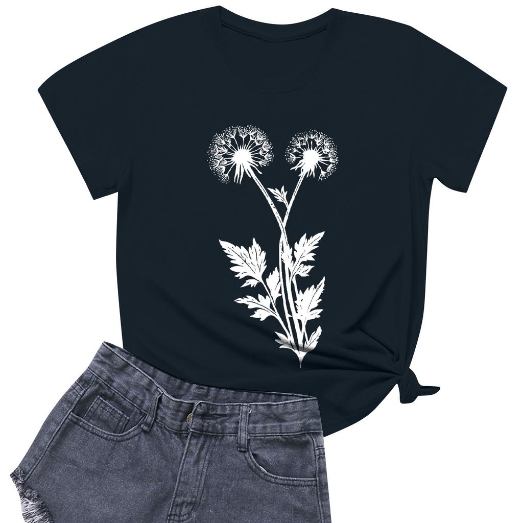 Women's Fashion Casual Printed Short Sleeve Round Neck Pullover Tops