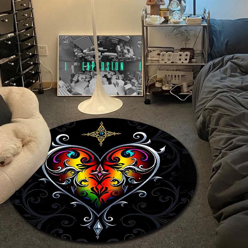 Bohemian Round Halloween Multicolor Rug Mat, Non-Slip Floor Mat for Office