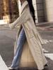 European and American Chunky Cable Knit Long Cardigan with Big Lapel for Spring, Autumn, and Winter