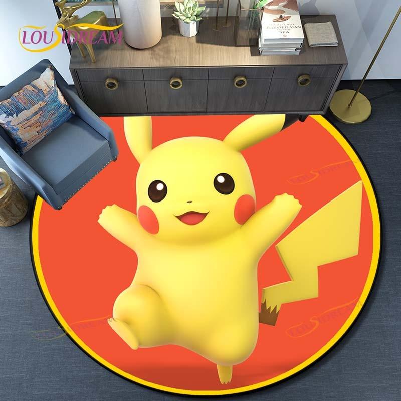 Cartoon Pokemon Round Carpet Fashion Cartoon Pictures Printed Round Area Rugs Parlor Bedroom Floor Mat Anti-slip  Area Rug  Rugs