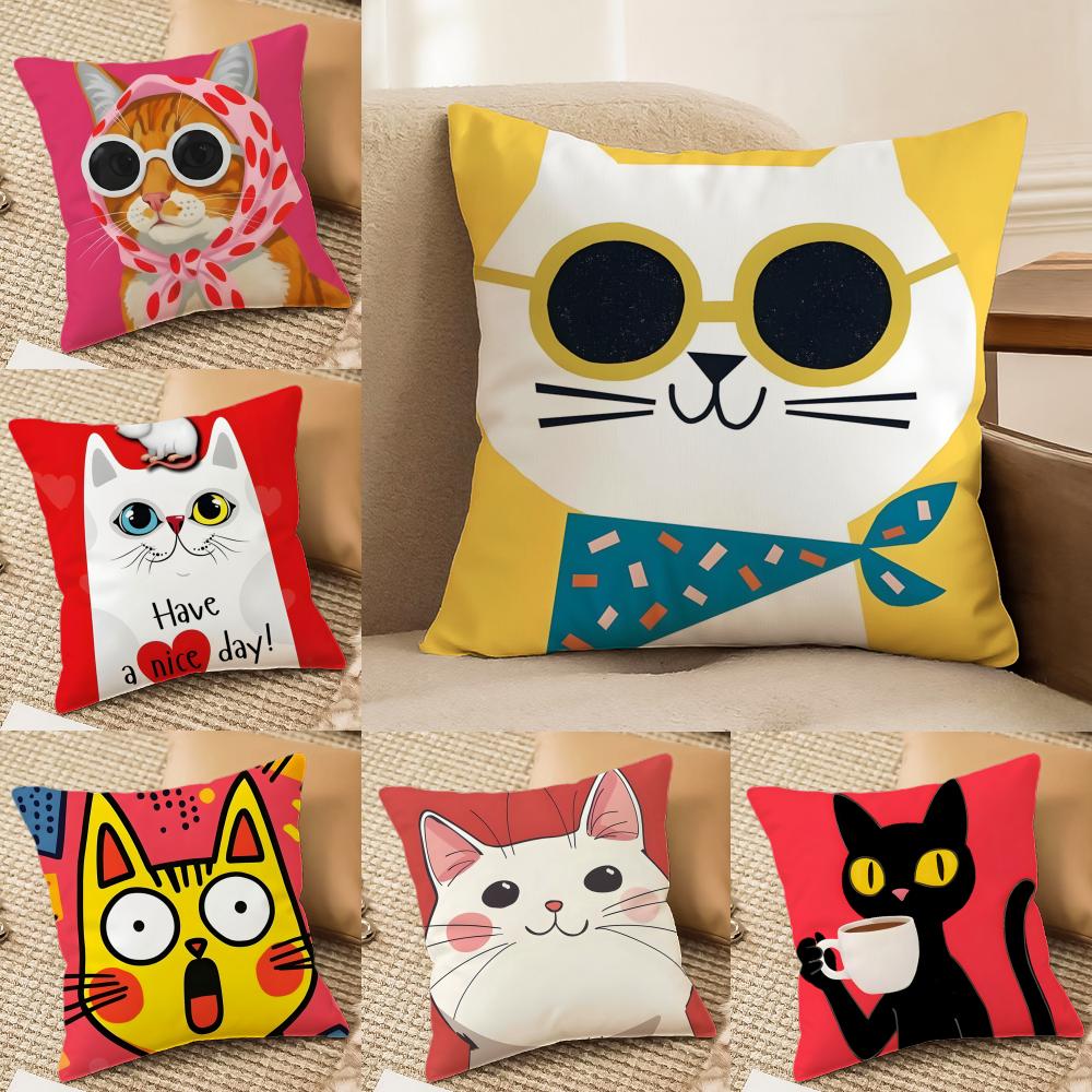 Funny And Surprising Cat Patterns Pillow Case Double-Sided Plush Sofa Cushion Covers Organic Breathable Invisible Zipper