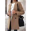 women's Double Breasted Notched Lapel Long Sleeve Mid Length Wool Blend Coat Casual Solid Color Overcoat