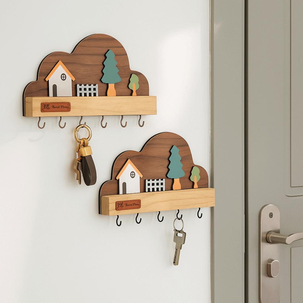 No-Drill Key Storage Hanging Hook Solid Wood Coat Rack Practical Door Wall Hook  Home Decor