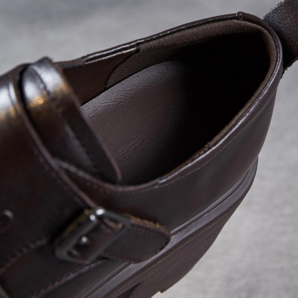 Damen Dicksohlige Höhenverstärkende Lederschuhe Britischer Stil Leichter Luxus Echtlederschuhe High-End Retro Slipper