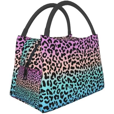High Capacity Colorful Leopard Lunch Bag Women Insulated Portable Reusable Waterproof Cute Lunch Bags for Teen Girls Lunch Boxes