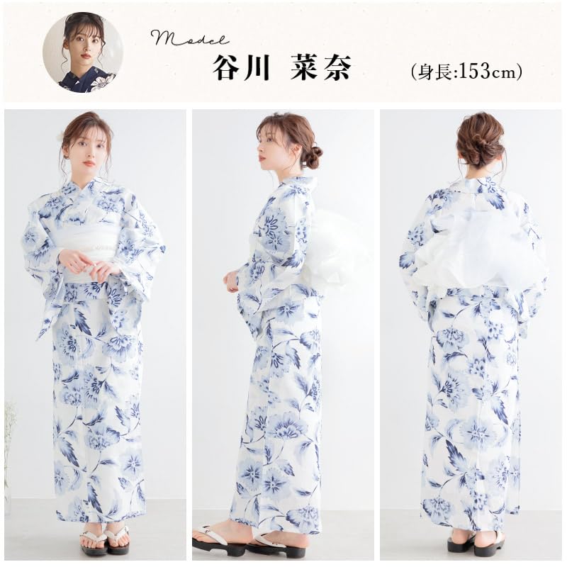 Dita Yukata that can be worn by one person Full set Ladies Yukata Obi Geta 3 items Waist string Dressing manual Total 5 items Crystal Koto Search