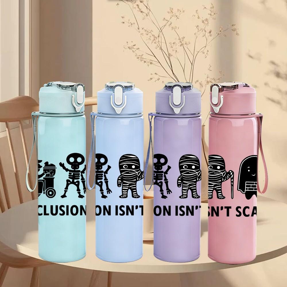 1PC Ghost Silhouette Quote Text 750ml Color Plastic Sports Water Bottle Leakproof Flip Straw Lid Suitable for Sports Office Home Use