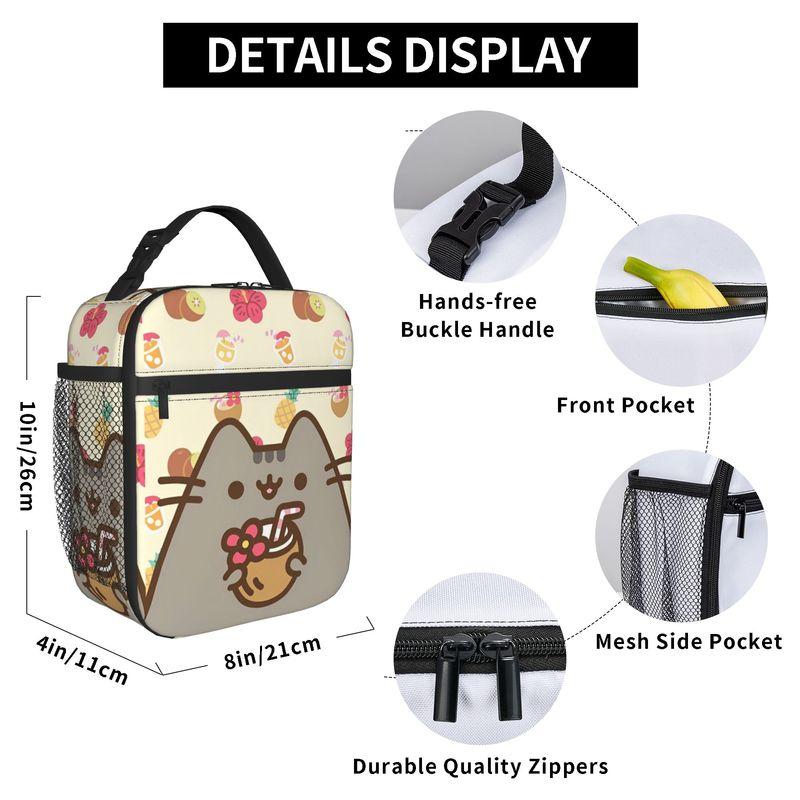 Funny Kawaii Insulated Lunch Bags Thermal Bag Reusable,Meal Container P-Pusheencats Portable Tote Lunch Box Bento Pouch School