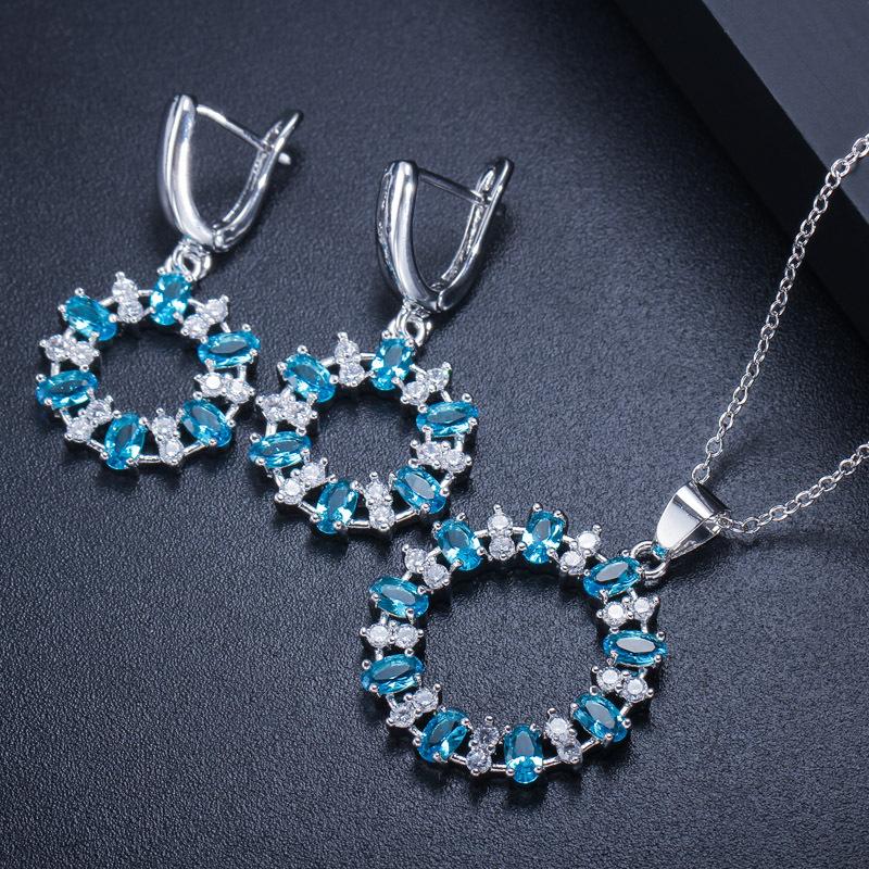 Ki0064 Popular Women'S Jewelry Set, Earrings, Necklace, Aaa Zircon Hollow Loop Cover Chain