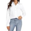 Women's Mid-Length White Polo Collar Casual Long-Sleeved Shirt