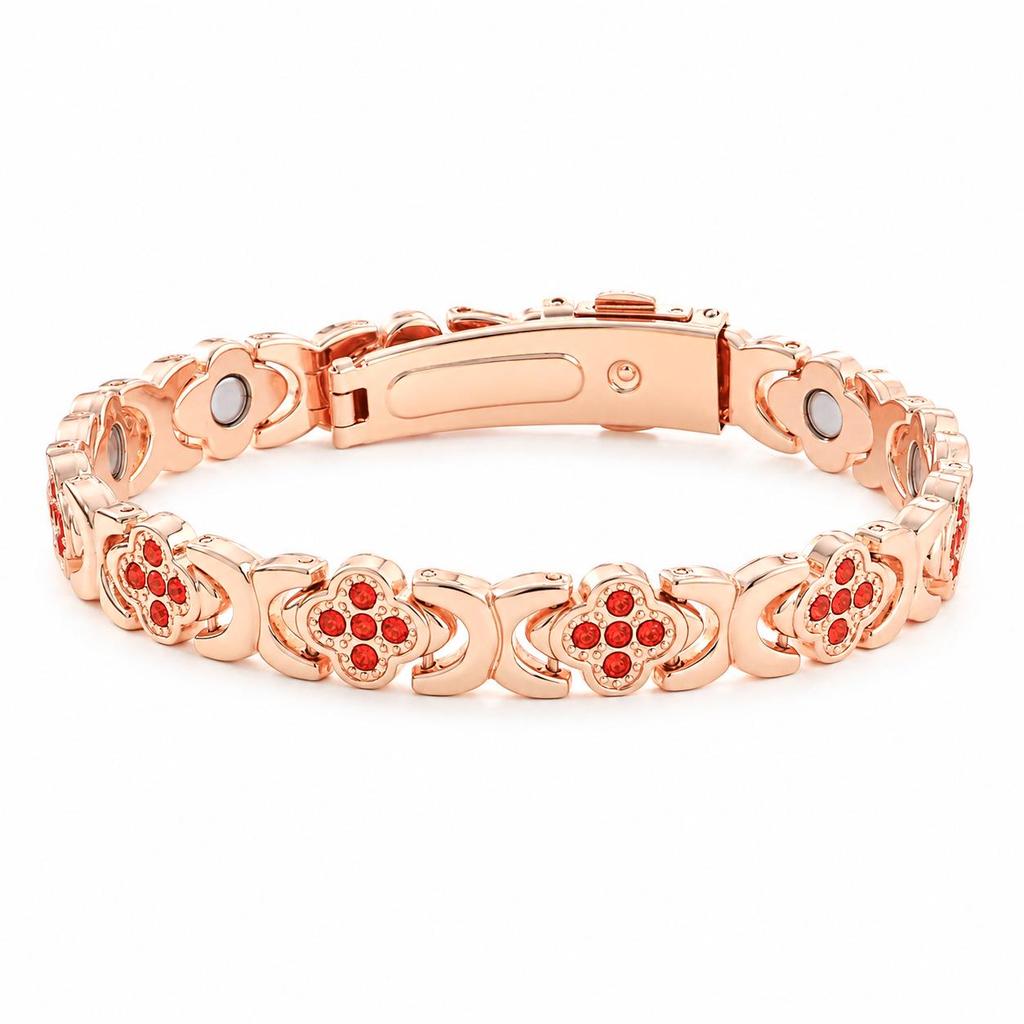 European & American Magnetic Bracelet: Fashionable Four-leaf Clover Alloy with Diamond Inlay, Single Row Magnetic Jewelry for Women.