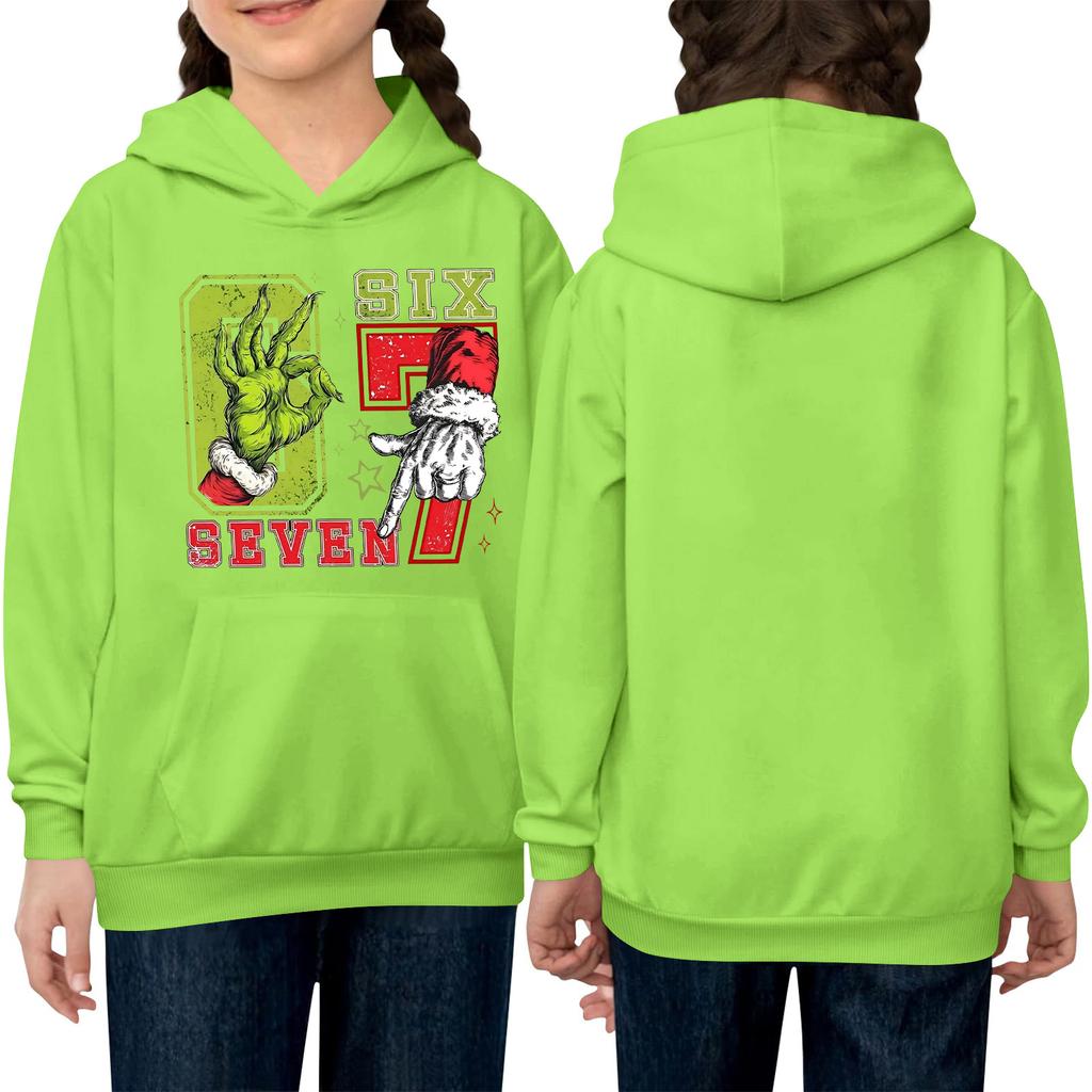 Dziecięca bluza z kapturem typu pulower z długim rękawem, luźna, ze sznurkiem i w jednolitym kolorze