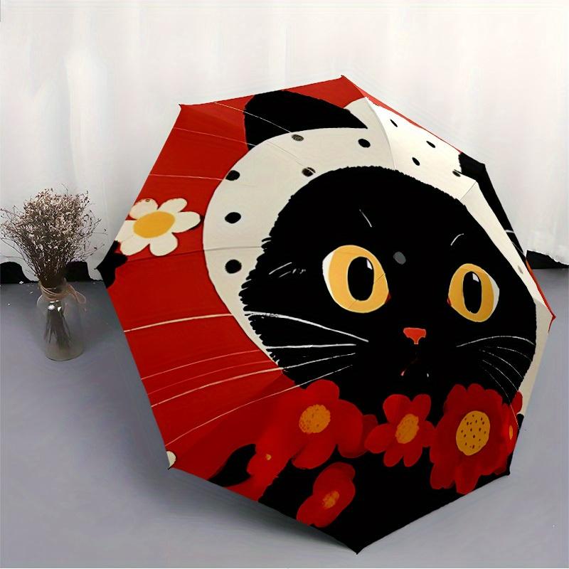 1pc Cat Flowers Automatic Open/close Umbrella, 8-Rib sturdy structure, Portable Travel Umbrella, Parties, Everyday Use, Outdoor Accessory, A