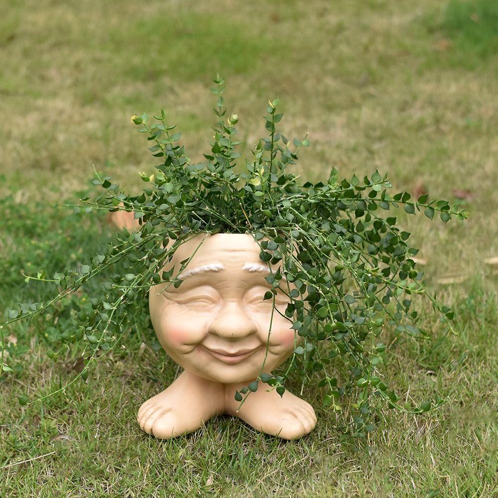 Resin Crafts Muggle Face Flower Pot Funny Planter Pot Creative Plant Pot  For Indoor Outdoor Plant