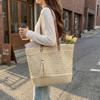 Borsa Tote in Paglia Intrecciata con Manici in Pelle Dettaglio Frangia Borsa da Spiaggia Estiva Moda Donna Grande Capienza