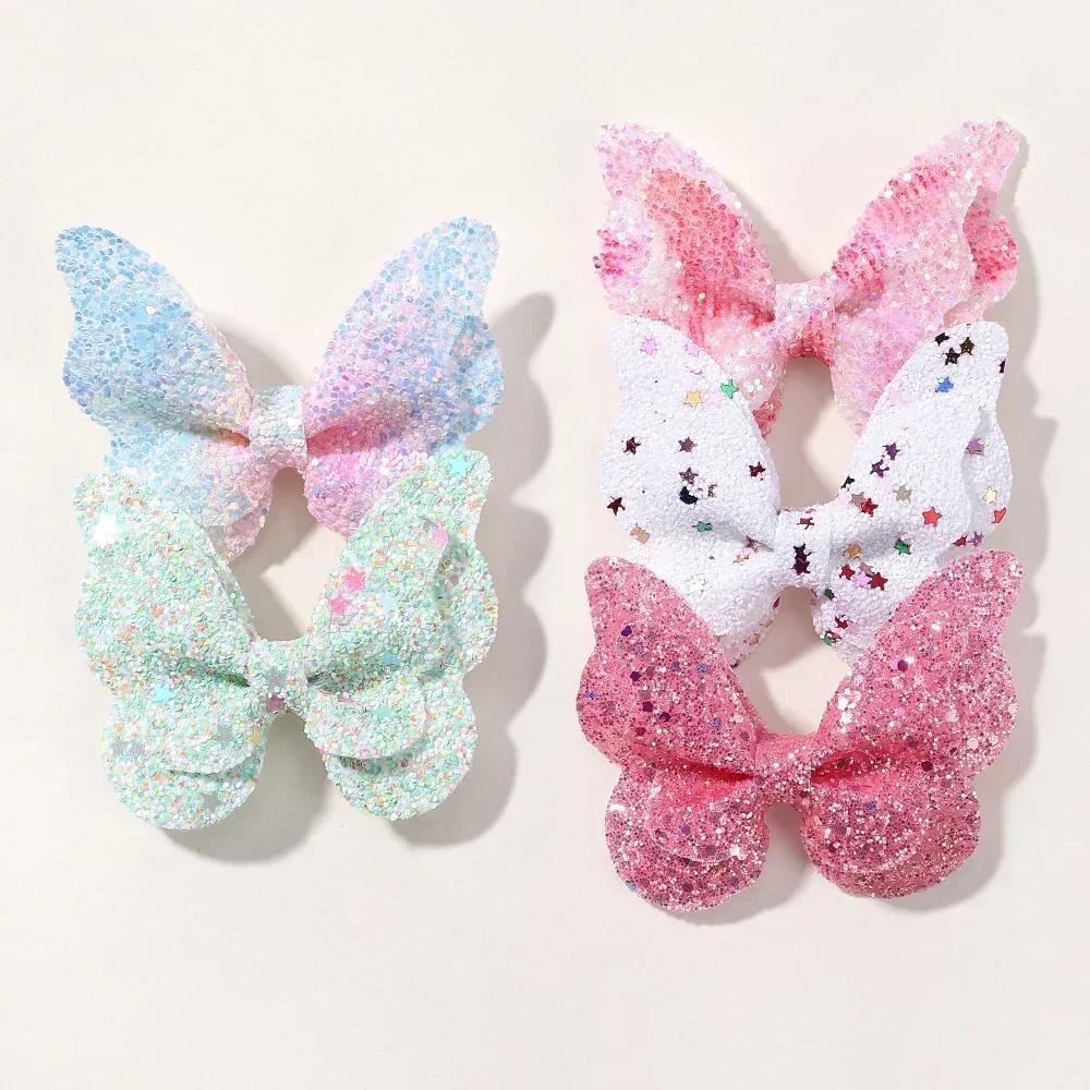 2/4/5Pcs Girls Cute Sequins Double Butterfly Hair Clip Bow Hairpins DIY Headwear Bow Decor Hairgrip Toddler Hair Accessories
