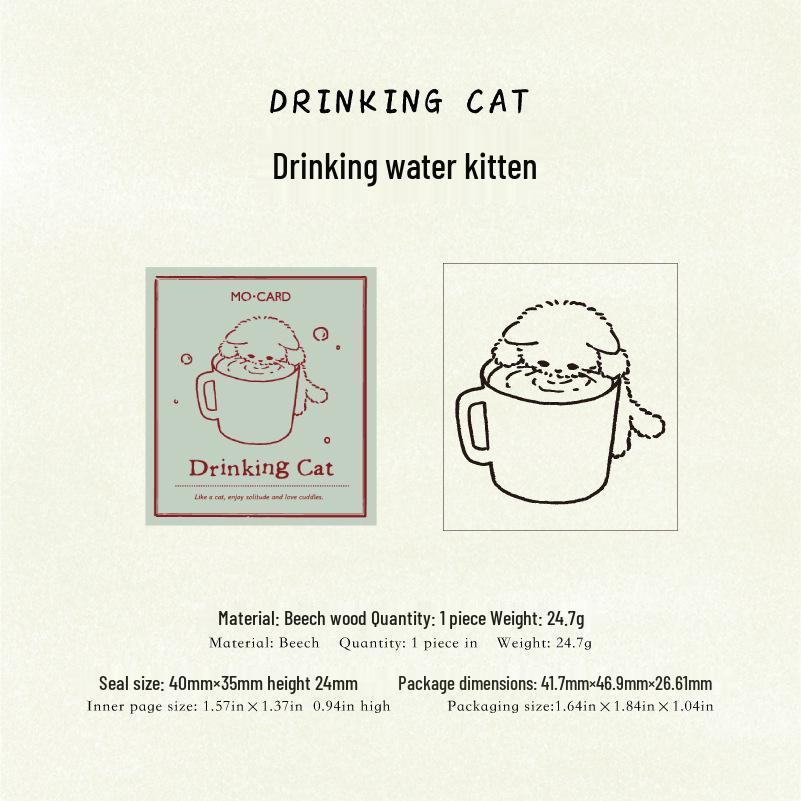 Буковое дерево Печать Кот: Ретро-Кот Ручная Роспись Декор для Дневника, Серия «Мягкий Сон» - 1 Лист