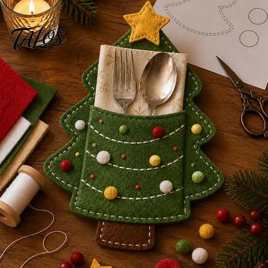 Felt Flatware Organizer Christmas Cutlery Holder DIY Kit, Holiday Pouch Craft Santa Napkin Set, Handmade Utensil Sleeve for Dinner Table, Xmas