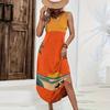 Women Sleeveless Casual Loose Fit Long Dress Tropical Floral Print Summer Beach Maxi Dress with Side Slit