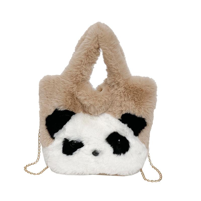 Women's Cute Panda Handbags Faux Fur Purses Plush Fluffy Shoulder Bag for Women Furry Tote Bag for Fall Winter Crossbody Bag Large-Capacity Bucket Bag