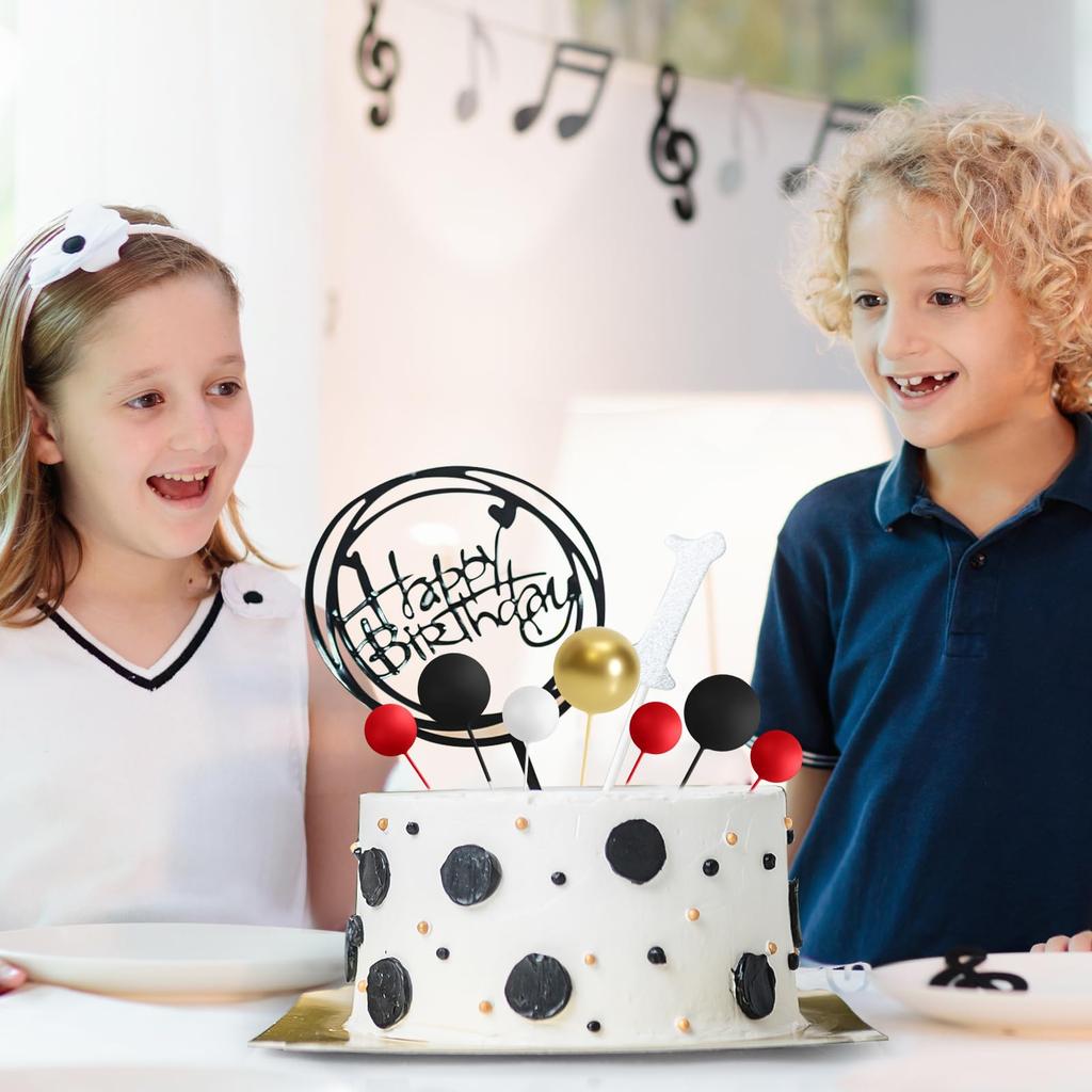 48pcs Red Black Cake Decorations Balls Cake Topper for Birthday Party Wedding Cake Decorating (Black, Red, White, Gold)