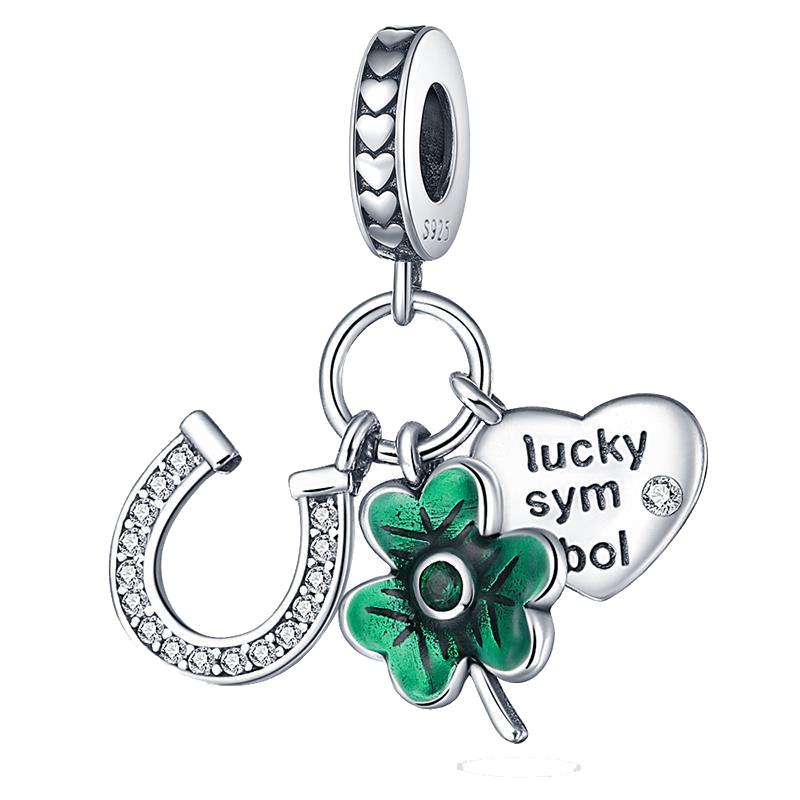 Copper Green Horseshoe Clover Pendant Charms Fit Originalbracelet Charm Beads Necklace Diy Female Jewelry