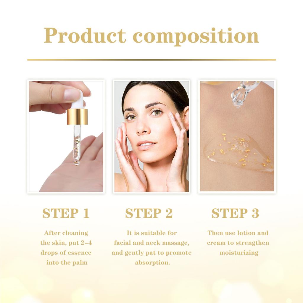 24K Gold Facial Essence Hydrates, Moisturizes, Fades Wrinkles, Deep Cleanses, Shrinks Pores, Brightens Skin